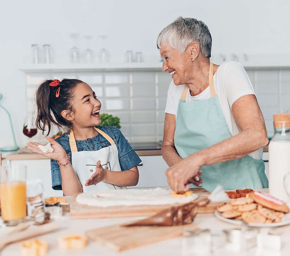 Grandma and granddaughter baking