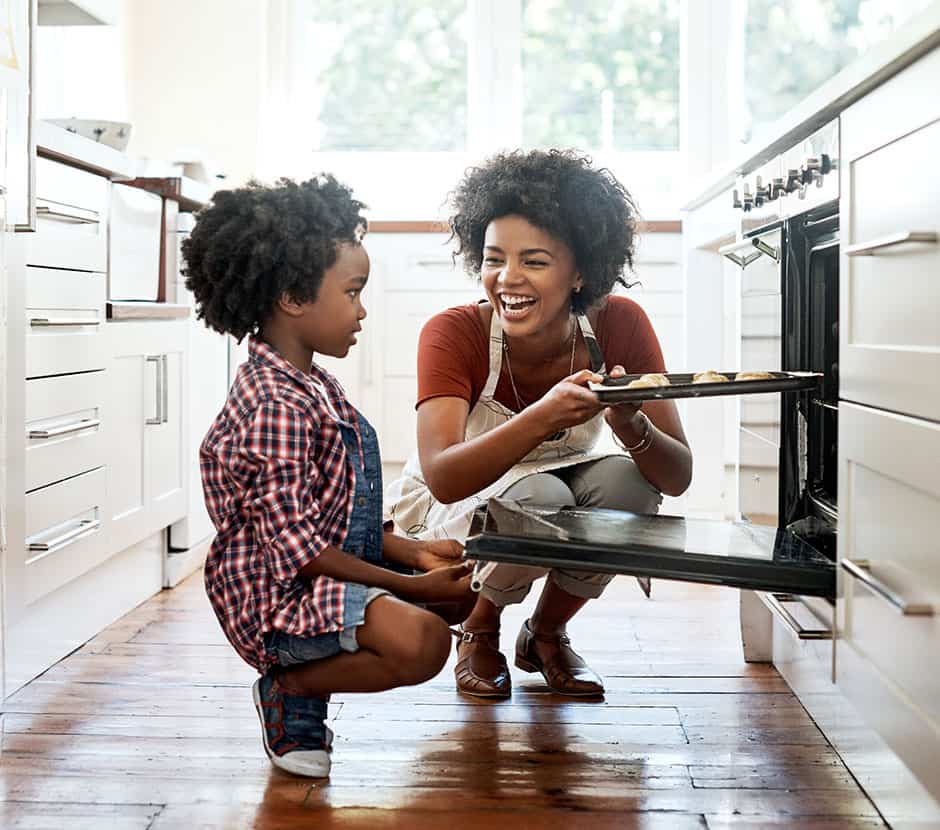 Mother and daughter baking